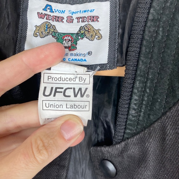 Vintage Teamsters Jacket 2XL XXL Black Suede Leather Sleeves Avon Coat Union USA - Picture 8 of 13